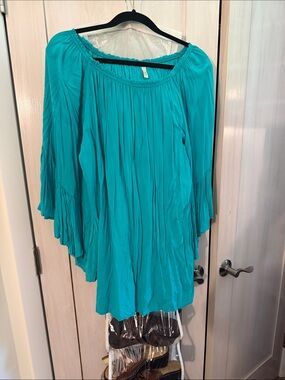 Elan Teal Off-Shoulder Boho Tunic